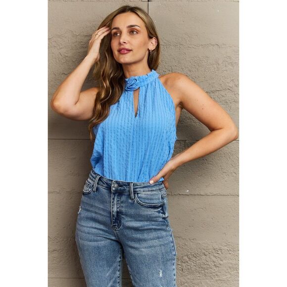 Culture Code Just For You Floral Corsage Halter Top In Boy Blue - Picture 1 of 6